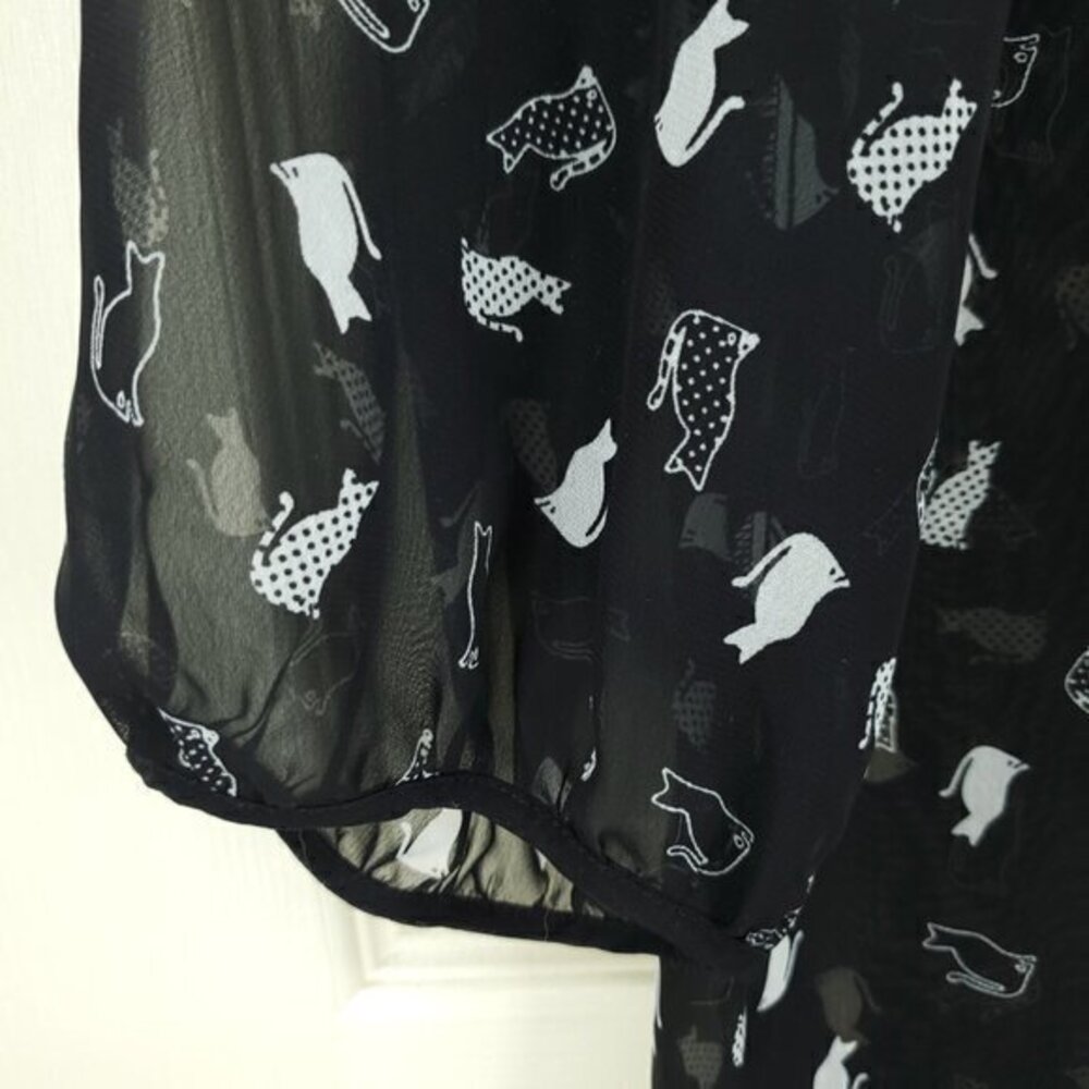 Marks & Spencer Sheer Cat-Print Peter Pan Collar Blouse Black US 8 Halloween - Picture 7 of 16